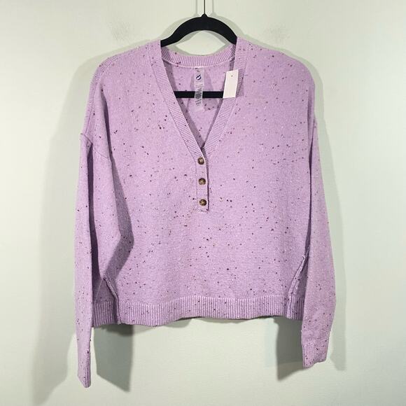 Lou & Grey Sweaters - Lou & Grey Women's Lilac Flecked Henley Pullover Sweater Size S NWT